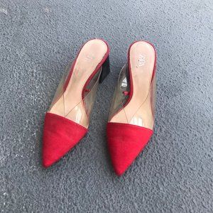 zara red pointed toe heeled mules